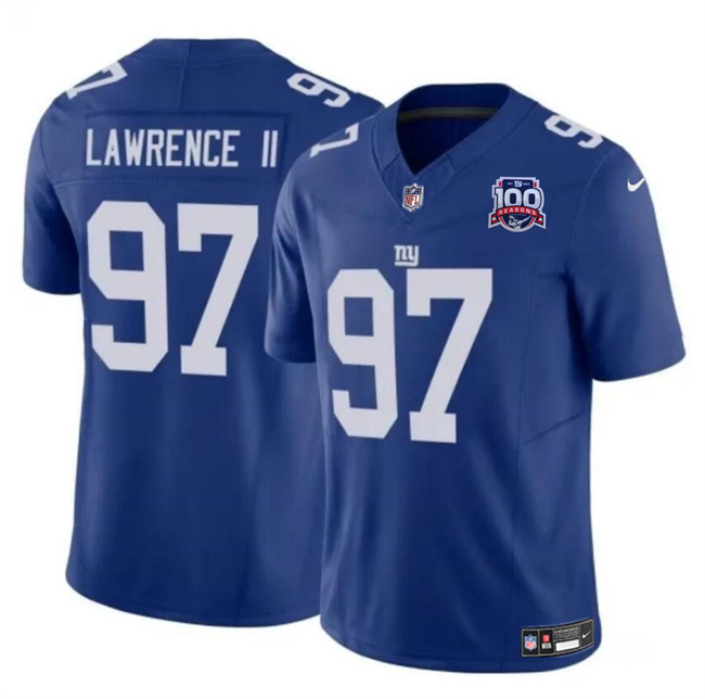 Men's New York Giants #97 Dexter Lawrence II Blue 2024 F.U.S.E. 100TH Season Patch Vapor Untouchable Limited Football Stitched Jersey